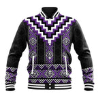 Purple Taniko Pattern Aotearoa Baseball Jacket Niho Taniwha Mix Poutama LT14