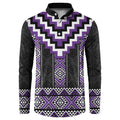 Purple Taniko Pattern Aotearoa Button Sweatshirt Niho Taniwha Mix Poutama LT14