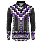 Purple Taniko Pattern Aotearoa Button Sweatshirt Niho Taniwha Mix Poutama LT14