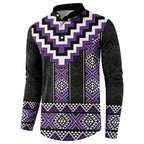 Purple Taniko Pattern Aotearoa Button Sweatshirt Niho Taniwha Mix Poutama LT14