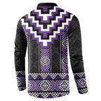 Purple Taniko Pattern Aotearoa Button Sweatshirt Niho Taniwha Mix Poutama LT14