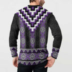Purple Taniko Pattern Aotearoa Button Sweatshirt Niho Taniwha Mix Poutama LT14