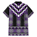 Purple Taniko Pattern Aotearoa Family Matching Off The Shoulder Long Sleeve Dress and Hawaiian Shirt Niho Taniwha Mix Poutama LT14