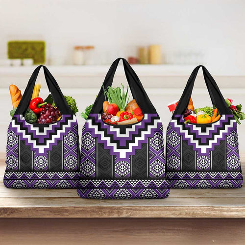 Purple Taniko Pattern Aotearoa Grocery Bag Niho Taniwha Mix Poutama