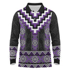 Purple Taniko Pattern Aotearoa Long Sleeve Polo Shirt Niho Taniwha Mix Poutama LT14