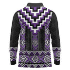 Purple Taniko Pattern Aotearoa Long Sleeve Polo Shirt Niho Taniwha Mix Poutama LT14
