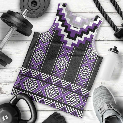 Purple Taniko Pattern Aotearoa Men Tank Top Niho Taniwha Mix Poutama LT14