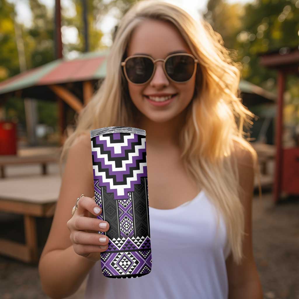 Purple Taniko Pattern Aotearoa Skinny Tumbler Niho Taniwha Mix Poutama LT14