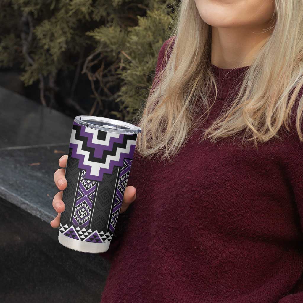 Purple Taniko Pattern Aotearoa Tumbler Cup Niho Taniwha Mix Poutama LT14