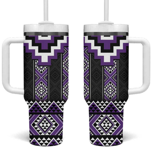 Purple Taniko Pattern Aotearoa Tumbler With Handle Niho Taniwha Mix Poutama LT14