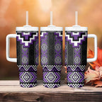 Purple Taniko Pattern Aotearoa Tumbler With Handle Niho Taniwha Mix Poutama LT14
