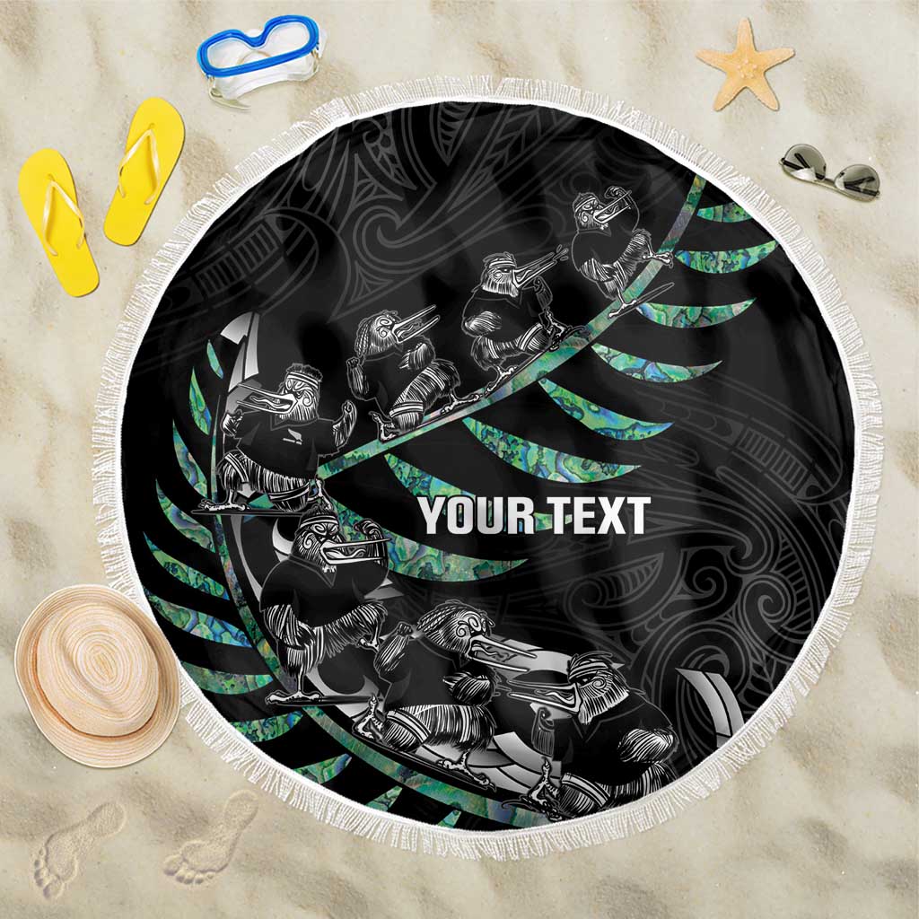 Custom New Zealand Silver Fern Rugby Beach Blanket Aotearoa Kiwi Maori Pattern