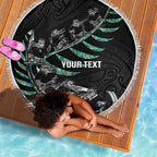 Custom New Zealand Silver Fern Rugby Beach Blanket Aotearoa Kiwi Maori Pattern