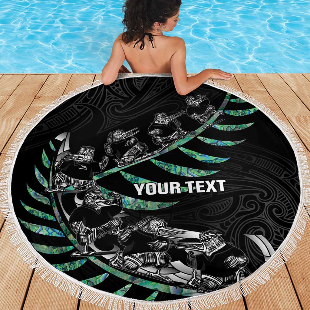 Custom New Zealand Silver Fern Rugby Beach Blanket Aotearoa Kiwi Maori Pattern
