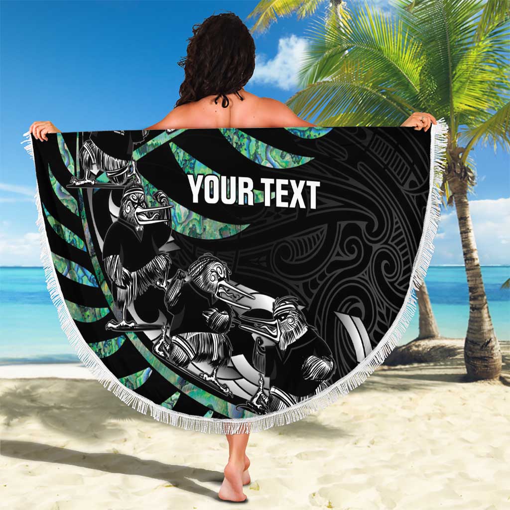Custom New Zealand Silver Fern Rugby Beach Blanket Aotearoa Kiwi Maori Pattern