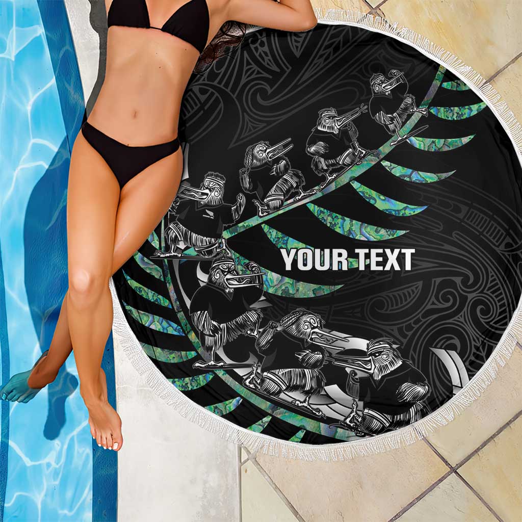 Custom New Zealand Silver Fern Rugby Beach Blanket Aotearoa Kiwi Maori Pattern
