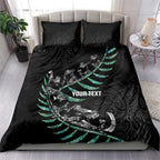 Custom New Zealand Silver Fern Rugby Bedding Set Aotearoa Kiwi Maori Pattern