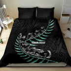Custom New Zealand Silver Fern Rugby Bedding Set Aotearoa Kiwi Maori Pattern