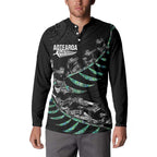 Custom New Zealand Silver Fern Rugby Button Sweatshirt Aotearoa Kiwi Maori Pattern
