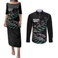 Custom New Zealand Silver Fern Rugby Couples Matching Puletasi and Long Sleeve Button Shirt Aotearoa Kiwi Maori Pattern