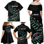 Custom New Zealand Silver Fern Rugby Family Matching Off Shoulder Maxi Dress and Hawaiian Shirt Aotearoa Kiwi Maori Pattern