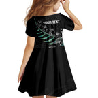 Custom New Zealand Silver Fern Rugby Kid Short Sleeve Dress Aotearoa Kiwi Maori Pattern