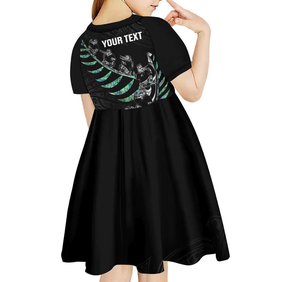 Custom New Zealand Silver Fern Rugby Kid Short Sleeve Dress Aotearoa Kiwi Maori Pattern