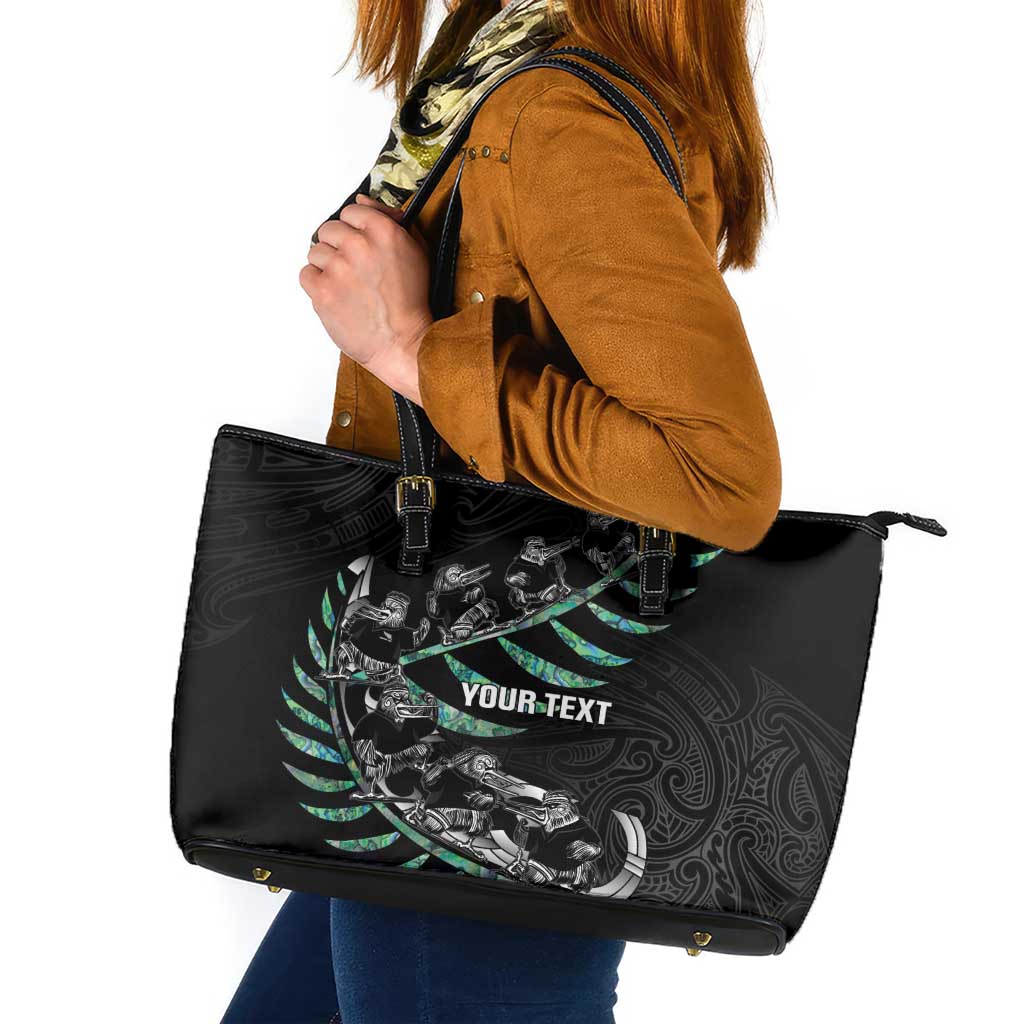 Custom New Zealand Silver Fern Rugby Leather Tote Bag Aotearoa Kiwi Maori Pattern