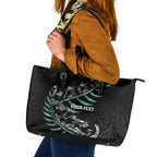 Custom New Zealand Silver Fern Rugby Leather Tote Bag Aotearoa Kiwi Maori Pattern