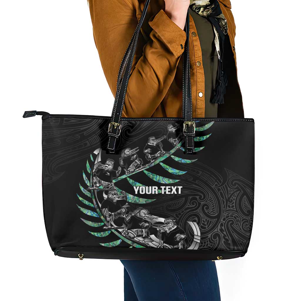 Custom New Zealand Silver Fern Rugby Leather Tote Bag Aotearoa Kiwi Maori Pattern