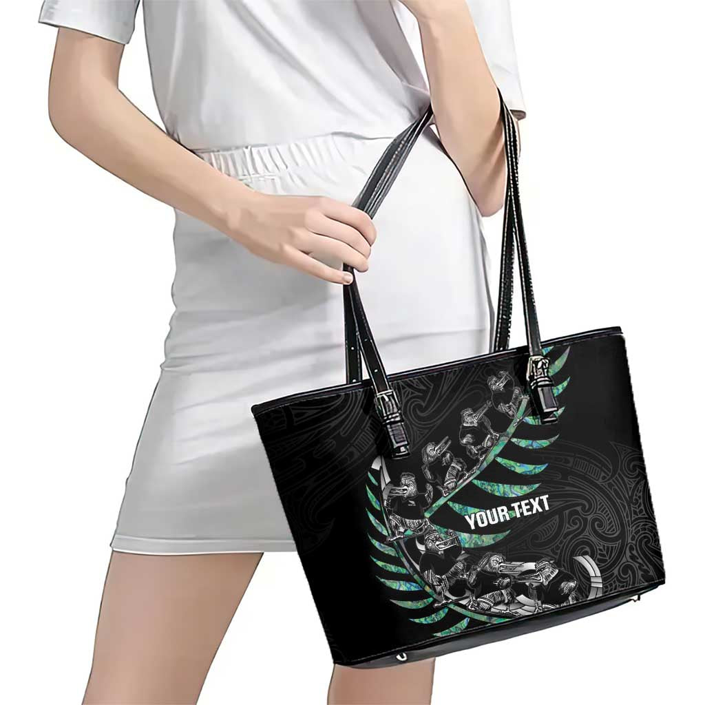 Custom New Zealand Silver Fern Rugby Leather Tote Bag Aotearoa Kiwi Maori Pattern