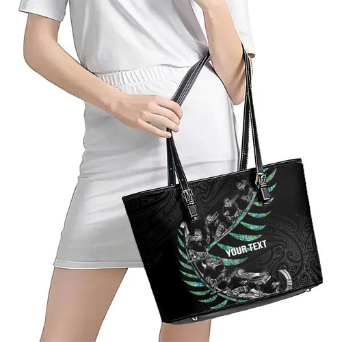 Custom New Zealand Silver Fern Rugby Leather Tote Bag Aotearoa Kiwi Maori Pattern