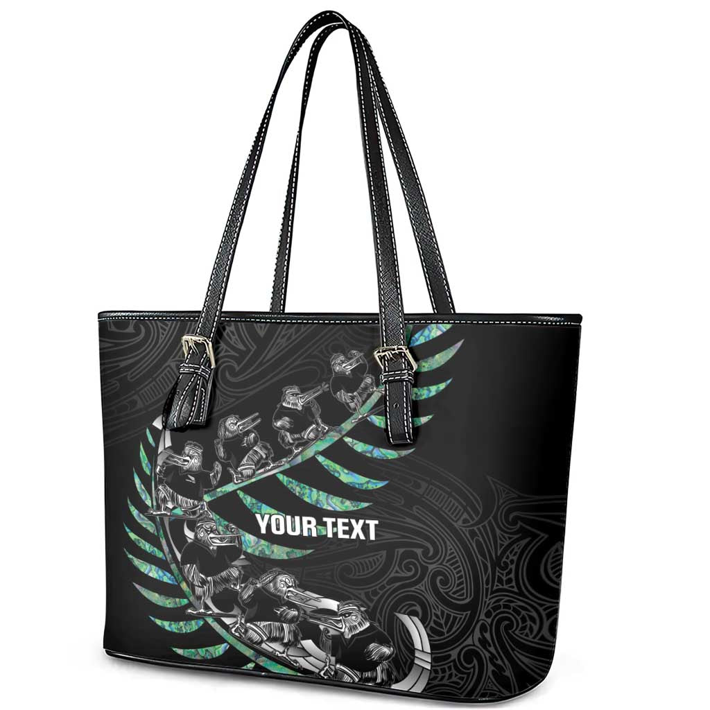 Custom New Zealand Silver Fern Rugby Leather Tote Bag Aotearoa Kiwi Maori Pattern