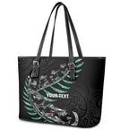 Custom New Zealand Silver Fern Rugby Leather Tote Bag Aotearoa Kiwi Maori Pattern