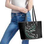 Custom New Zealand Silver Fern Rugby Leather Tote Bag Aotearoa Kiwi Maori Pattern