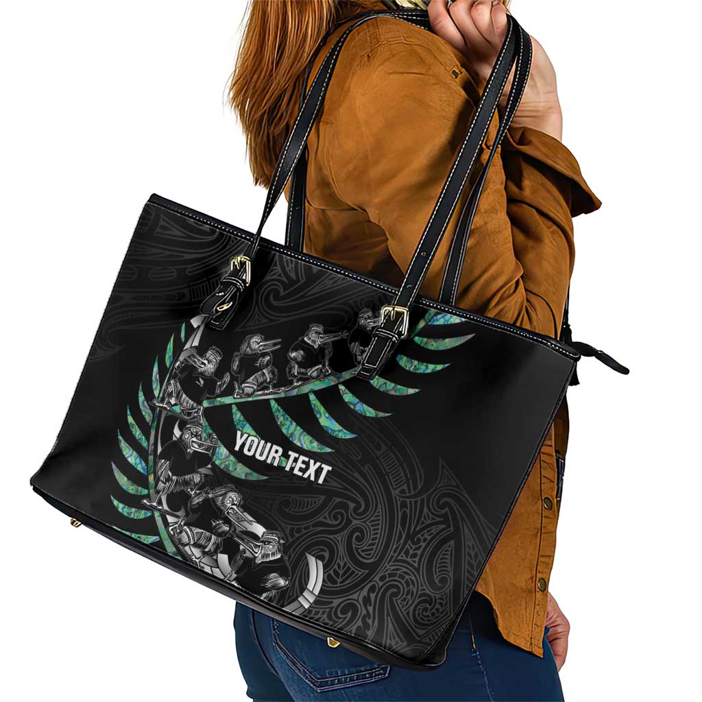 Custom New Zealand Silver Fern Rugby Leather Tote Bag Aotearoa Kiwi Maori Pattern