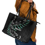 Custom New Zealand Silver Fern Rugby Leather Tote Bag Aotearoa Kiwi Maori Pattern