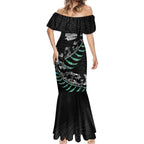 Custom New Zealand Silver Fern Rugby Mermaid Dress Aotearoa Kiwi Maori Pattern