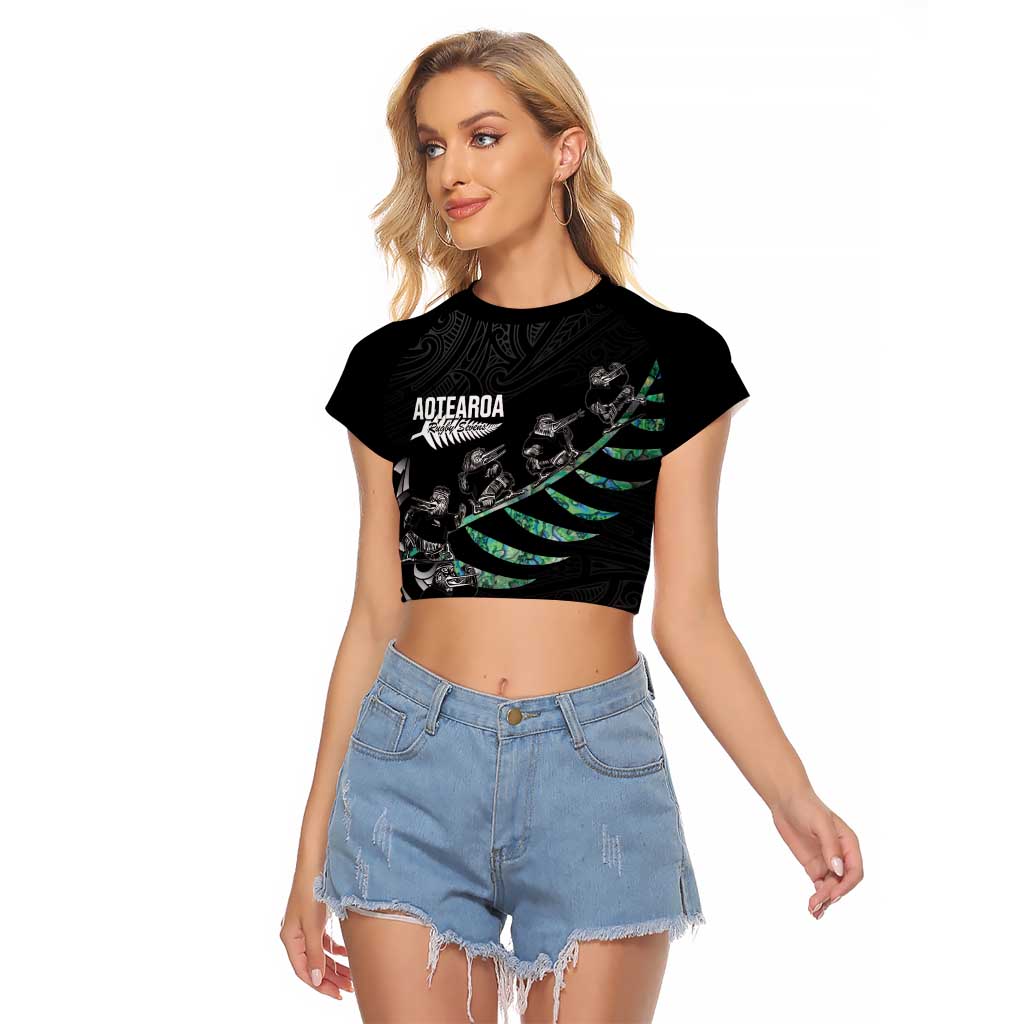 Custom New Zealand Silver Fern Rugby Raglan Cropped T Shirt Aotearoa Kiwi Maori Pattern