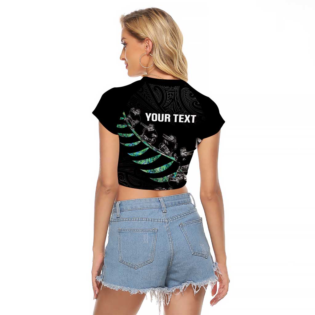 Custom New Zealand Silver Fern Rugby Raglan Cropped T Shirt Aotearoa Kiwi Maori Pattern