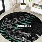 Custom New Zealand Silver Fern Rugby Round Carpet Aotearoa Kiwi Maori Pattern