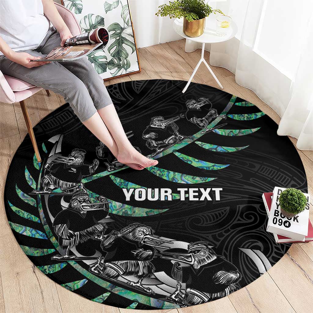 Custom New Zealand Silver Fern Rugby Round Carpet Aotearoa Kiwi Maori Pattern