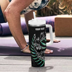 Custom New Zealand Silver Fern Rugby Tumbler With Handle Aotearoa Kiwi Maori Pattern