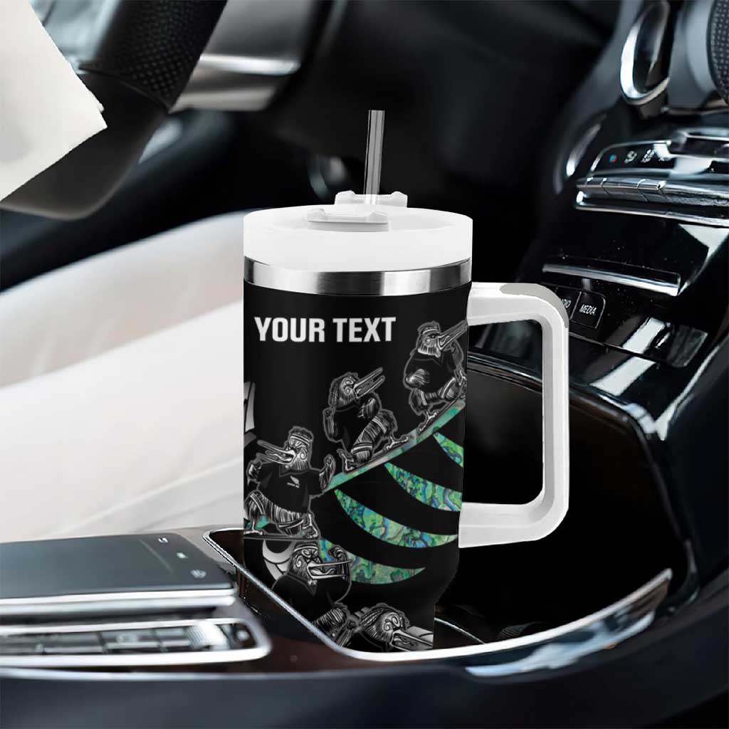 Custom New Zealand Silver Fern Rugby Tumbler With Handle Aotearoa Kiwi Maori Pattern