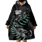 Custom New Zealand Silver Fern Rugby Wearable Blanket Hoodie Aotearoa Kiwi Maori Pattern