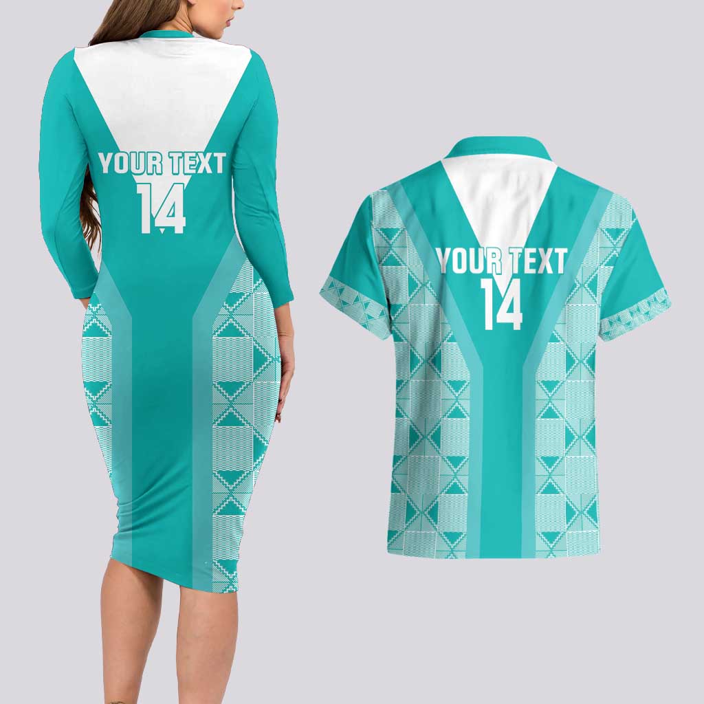 Custom South Africa Rugby Couples Matching Long Sleeve Bodycon Dress and Hawaiian Shirt Go Champions Springboks - Teal Version