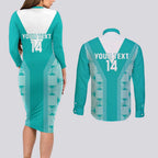 Custom South Africa Rugby Couples Matching Long Sleeve Bodycon Dress and Long Sleeve Button Shirt Go Champions Springboks - Teal Version