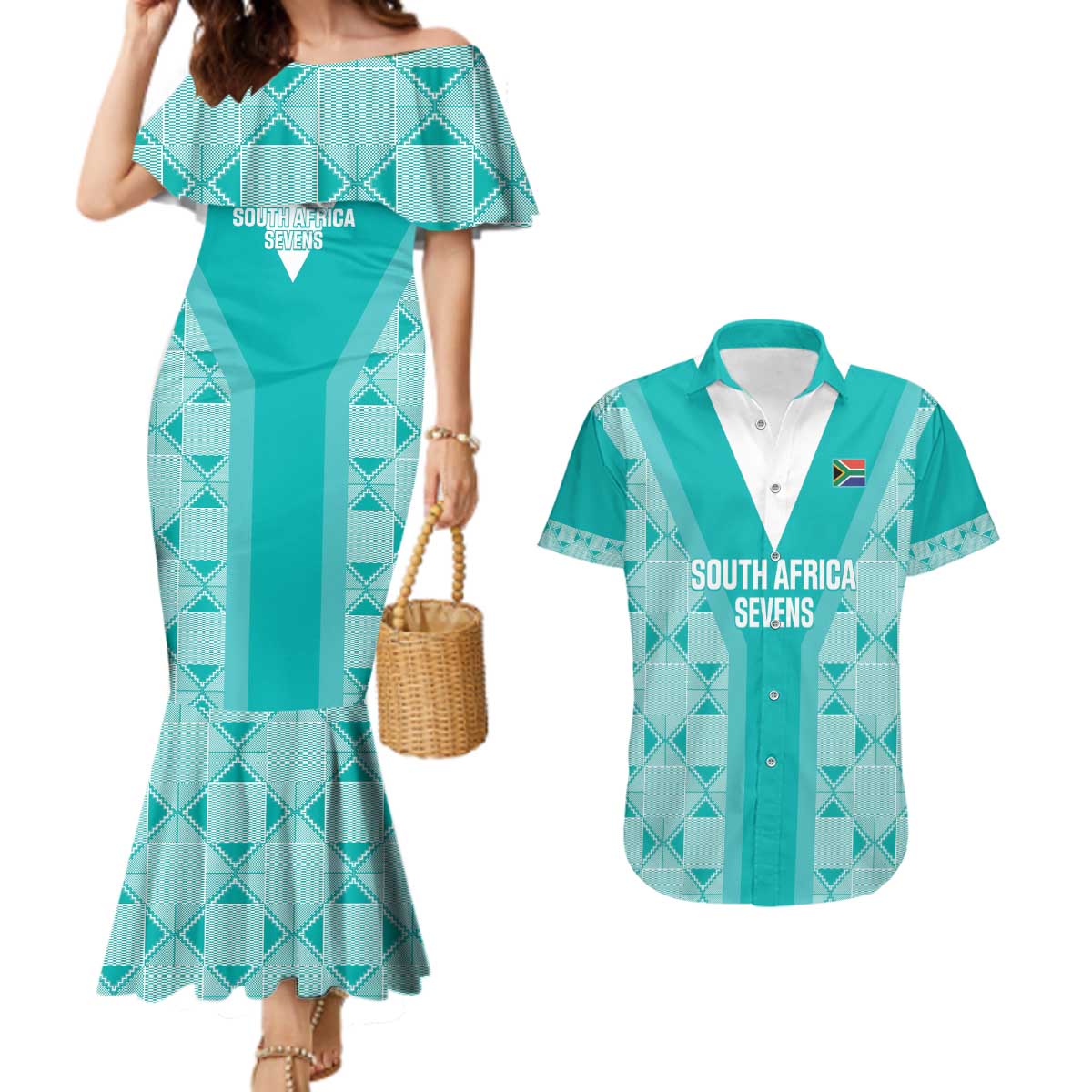 Custom South Africa Rugby Couples Matching Mermaid Dress and Hawaiian Shirt Go Champions Springboks - Teal Version