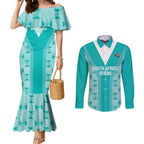 Custom South Africa Rugby Couples Matching Mermaid Dress and Long Sleeve Button Shirt Go Champions Springboks - Teal Version