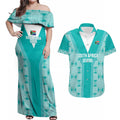 Custom South Africa Rugby Couples Matching Off Shoulder Maxi Dress and Hawaiian Shirt Go Champions Springboks - Teal Version